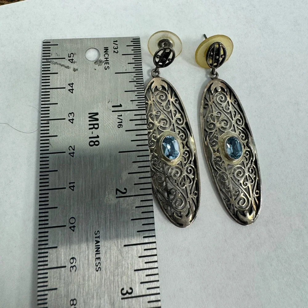 London Blue Topaz 925 Sterling Silver Dangle Earrings for Pierced Ears 9.2g